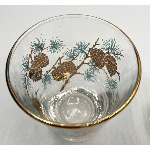 David Douglas "Pinecone" Old Fashioned Glasses Set of 2 Gold Aqua Vintage Libbey - Picture 3 of 14